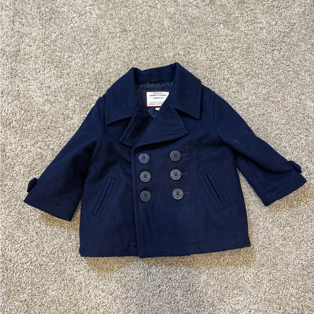 Janie and Jack Wool Blend Navy Peacoat 6-12mo